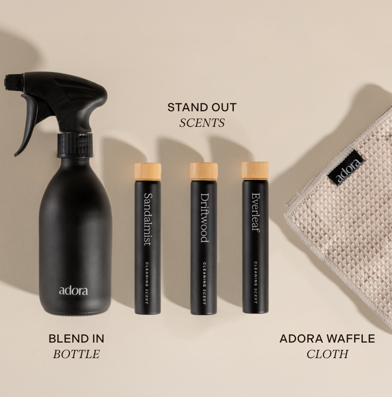 Sustainable cleaning starter kit plastic free refill system with premium fragrance scents Driftwood Sandalmist Everleaf